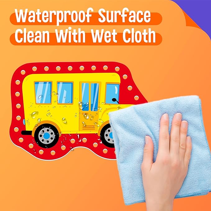 9 Pieces Kids Lacing Cards, Double Sided Vehicle Sewing Cards with 9 Colorful Laces, Imagination Development Lacing Toys Games for Children Educational and Learning Activity