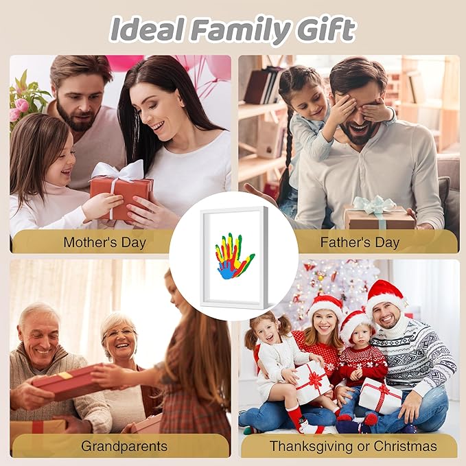 Family Handprint Kit, Hand Prints Keepsake Frame, DIY Craft Gift for New Parents & Mom & Baby, Grandparents, Mother's Day, Father's Day, Adoption Day, Anniversary, 6 Non -Toxic Paints (White)