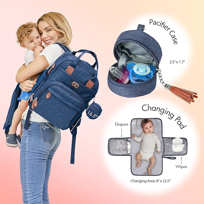 Dikaslon Diaper Bag Backpack with Portable Changing Pad, Pacifier Case and Stroller Straps, Large Unisex Baby Bags for Boys Girls, Multipurpose Travel Back Pack Moms Dads, Peacock blue