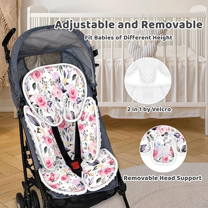 Infant Car Seat Insert, 2-in-1 Reversible Baby Carseat Head Support for Newborn, Soft Carseat Insert Cushion for Baby Girls, Adjustable Baby Headrest for Strollers