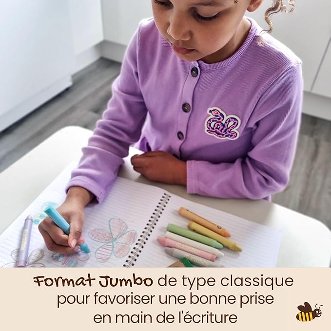 Honeysticks Jumbo Crayons (8 Pack) - Pastel Colored Non Toxic Crayons - 100% Pure Beeswax and Food Grade Colors - Large, Easy to Hold and Use - Preschool Art Supplies for Toddlers/Kids 3-5, 4-8