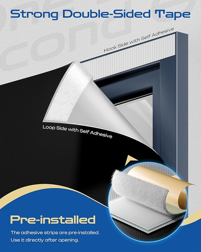 25" W x 36" L 100% Portable Blackout Curtains, Total Darkness No-Drill Black Out Window Cover,Temporary Blackout Shades with Hook & Loop Tape, for Bedroom, Nursery, Dorm, Travel (Black)