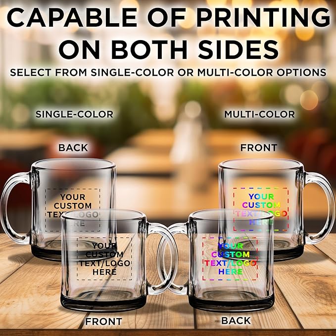 Custom Libbey Clear Glass Coffee Mugs 13 oz. Set of 100, Personalized Bulk Pack - Perfect for Coffee, Tea, Espresso, Hot Cocoa, Other Beverages - Black Bottom