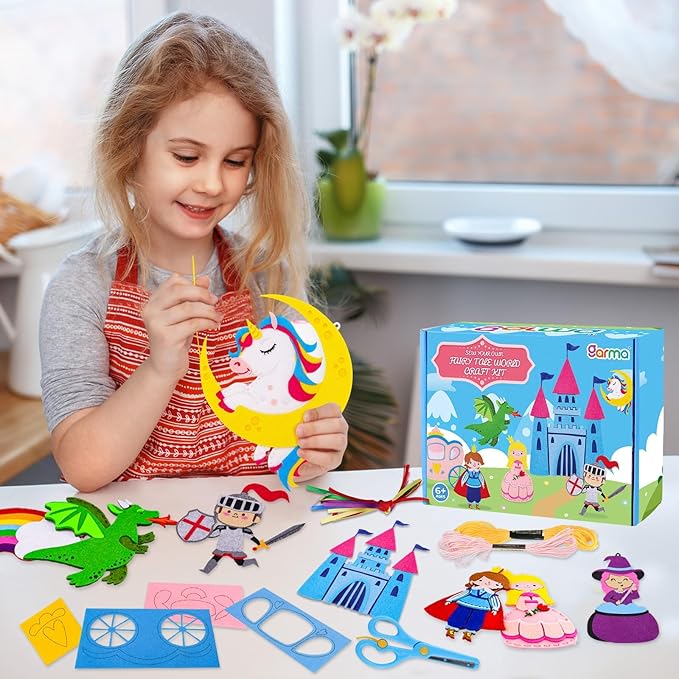 Garma Fairytale Sewing Kit for Kids - 12 in 1 DIY Kids Sewing Crafts Kit for Beginners - Mini Sewing Kits for Kid 5-8 8-12 - Easy Sew Your Own Felt Fairy Tale Craft Set for Boys & Girls Birthday