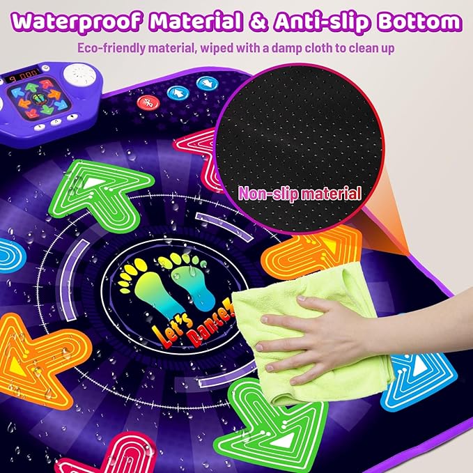 Dance Mat Toys for 3-12 Year Old Girls Boys, Dance Pad with Light Up 8-Buttons & Bluetooth, Music Dance Game with 7 Game Modes, Christmas Birthday Gifts for 3 4 5 6 7 8 9 10+ Year Old Girls Boys