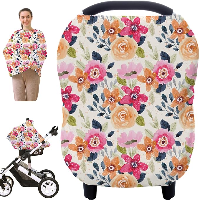 Multi-use Carseat Canopy Cover - Breathable Breastfeeding Covers, Car Seat Covers for Babies, Stroller Canopy Cover (Mix Floral)
