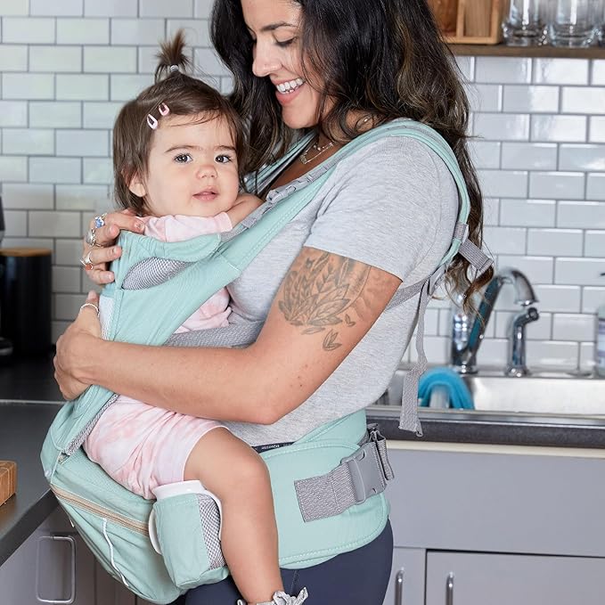 Baby Carrier - 6-in-1 Ergonomic Soft Carrier with Hip Seat and Large Storage, Front and Back Positions, Adjustable Waist Up to 43 Inches, for Infants Aged 2-36 Months, Weighing 6-45 lb