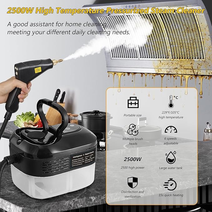 Handheld Steam Cleaner, 2500W Pressurized Multi-Surface Steam Cleaner for Home Use, Car Steamer For Cleaning Auto Detailing Kitchen Floors Tools