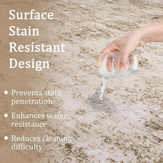 8x10 Area Rug Living Room Rugs - Washable Rug Large Modern Abstract Soft Thin Carpets Indoor Floor No Slip Vintage Carpet for Bedroom Under Dining Table Nursery Home Office Decor Beige