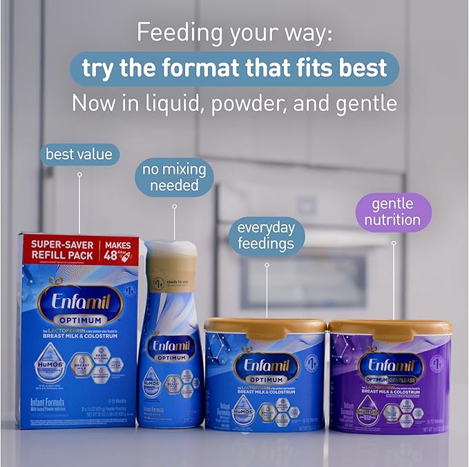 Enfamil Optimum Gentlease Baby Formula, Our Closest Formula to Breast Milk For Fussiness, Crying, Gas & Spit-up, Immune-Supporting Lactoferrin also found in Breast Milk, 19.5 Oz, Pack of 4