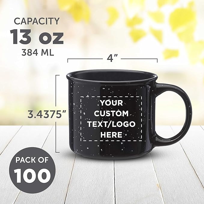 DISCOUNT PROMOS Custom Ceramic Campfire Coffee Mugs 13 oz. Set of 10, Personalized Bulk Pack - Perfect for Tea, Espresso, Cappuccino, Hot Cocoa - Black