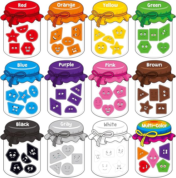 12 Pieces Magnetic Color Sorting Toys, 60 Color & Shape Magnets, Early Educational Sorting Set for Refrigerator Whiteboard Baby Toddlers Kids