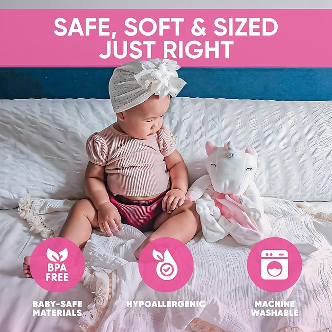 4-in-1 Sound Machine, Baby Lovey, Blanket - White Noise & Lullaby Plush Unicorn Calms & Reduces Wakeups, Helps Toddler Sleep Longer - Proven Sleep Aid -Musical BPA-Free, Machine Washable Newborn Gift