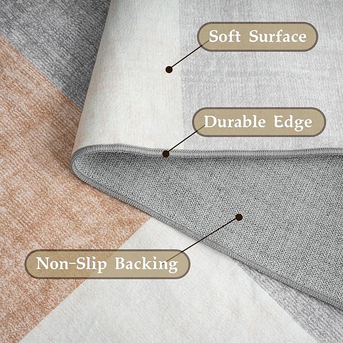 HOMFINE Washable Modern Area Rug - Geometric Style 9x12 Rugs for Living Room, Bedroom, Machine Washable Rug Soft Non Slip Non Shedding Area Rug - Grey Brown, 9'x12'