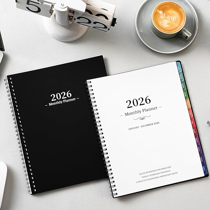 2026 Monthly Planner - 2026 Planner/Calendar, JAN 2026 - DEC 2026, Monthly Planners with Colorful Tabs, Planners for Daily Organizing - Waterproof Cover (8" x10", Notes Pages, Black)