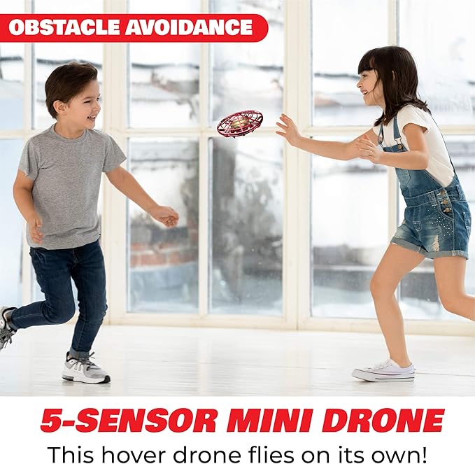 Force1 Scoot Hand Operated Drone for Kids or Adults - Hands Free Motion Sensor Mini Drones, Easy LED Indoor Rechargeable UFO Toy Flying Orb Ball Drone Toys for Boys and Girls (Red)
