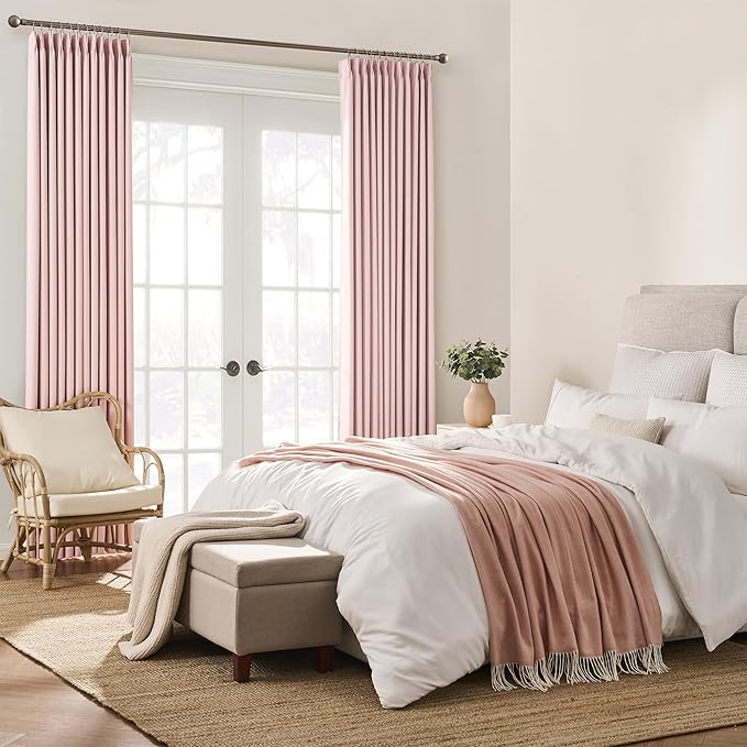 KEQIAOSUOCAI Custom Pleated Curtains Fabric Baby Pink Color, Heat Blocking Window Treatment for Bedroom Vertical Draft Blackout for Living Room 40 Wide by 90 Inch Long, 2 Panels, Pinch Pleat