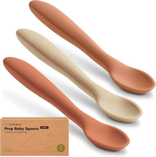 KeaBabies Silicone Baby Spoons, Self Feeding 6-12 months - 3-Pack Baby Weaning Eating Utensils,Toddler First Food Training Spoon,Infant,Kids Feeding Supplies Essential Set,Dishwasher-safe (Terracotta)
