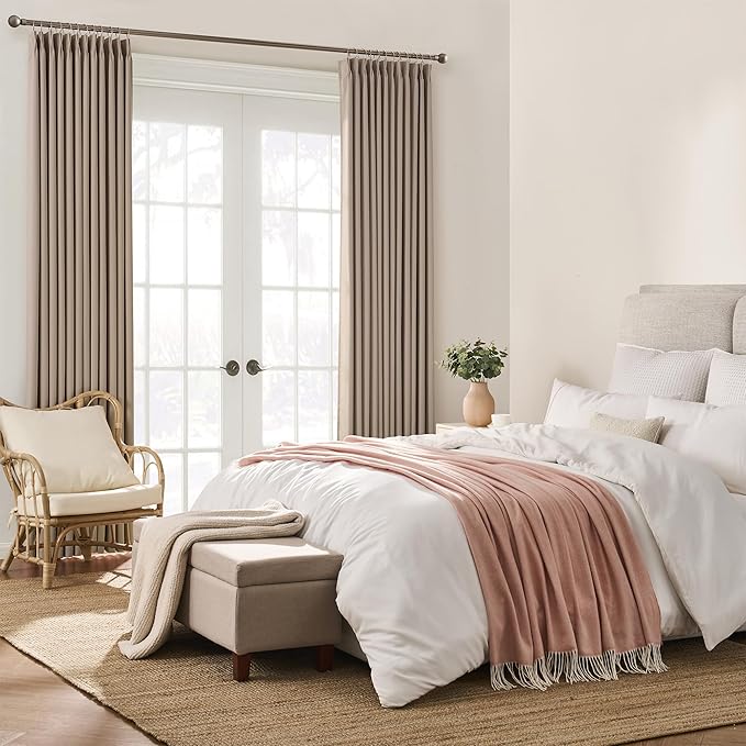 KEQIAOSUOCAI Pinch Pleated Window Curtain Panels 96 Inches Long Light Blocking Solid Ceiling Floor Pleated Curtains Hooks Track Privacy Memory Shape Drape for Living Room,Khaki,40x96, Set of 2