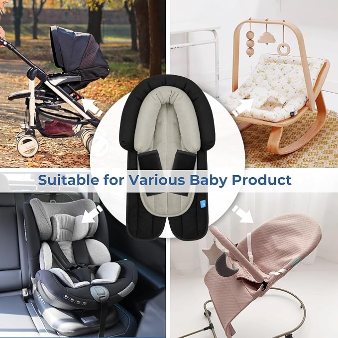 COOLBEBE Upgraded Babybody Support & Strap Covers Set for Newborn Infant Toddler - Extra Soft Breathable Car Seat Insert Cushion Pad, Perfect for Carseats, Strollers, Swing, Black