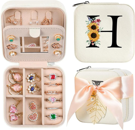 AYGXU Travel Jewelry Box for Women and Girls - Small Case With Initial A-Z - Teacher Gifts