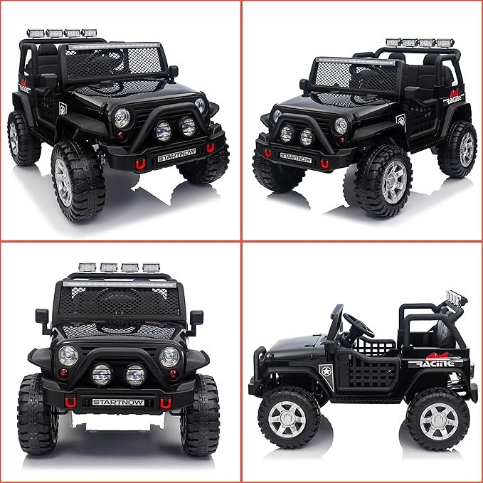 24V 4WD Ride on Truck Car w/800W Motors, Gift Flower, Remote Control, 2 Seaters, Light Bar, 3 Speeds, Pop Music, Power Four Wheels, 24 Volt Ride on Toy Car for Big Kids, Black