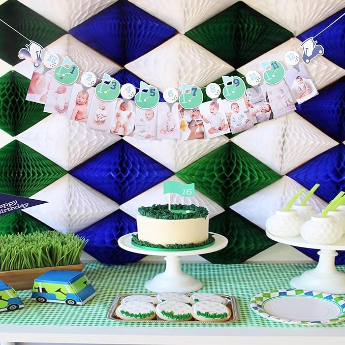 Hole In One First Birthday - Golf 1st Birthday Decorations,Golf 12 Month Photo Banner,Golf 1st Year Photo Banner One High Chair Banner