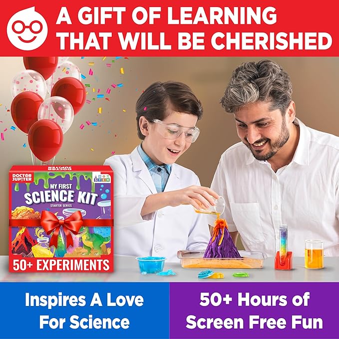 Doctor Jupiter My First Science Kit, Chemistry Set for Kids Ages 4-5-6-7-8 | Birthday Gift Ideas for 4+ Year Old Boys & Girls | Toy Stem Kit with 50+ Experiments | Learning & Educational Projects