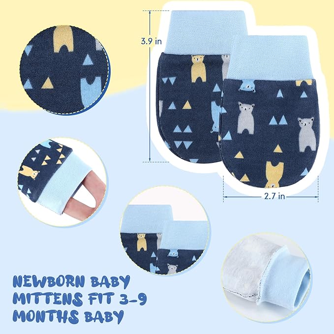 6 Pairs Newborn Baby Mittens No Scratch Gloves Infant Toddler Anti Scratch Essentials Unisex Cotton for 3-9 Months Girls Boys (Gray Series, Cool)