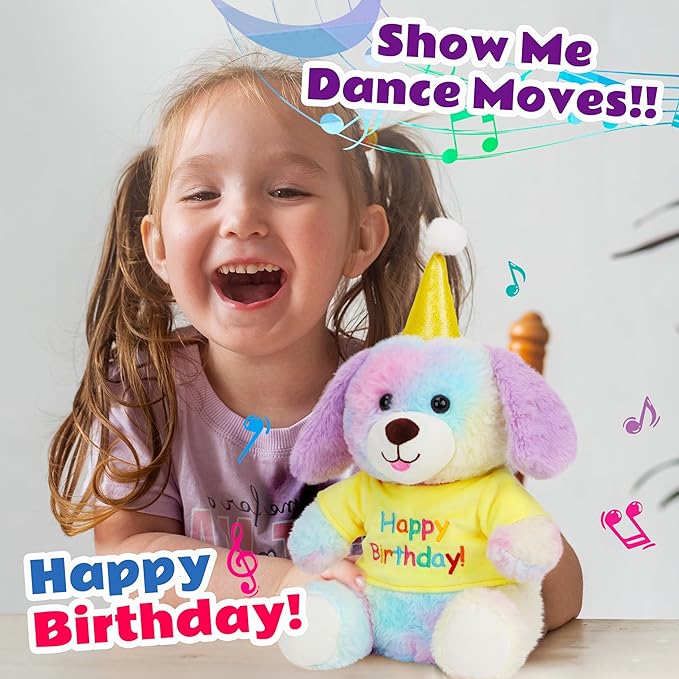 Cuteoy Happy Birthday Dog Musical Stuffed Animal Shaking Singing Dancing Plush Puppy Toy Electric Interactive Animated Plushies Gifts for Kids Girls Boys