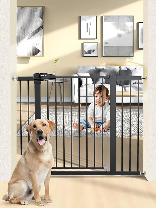 36.2" Extra Tall Baby Gate for Stairs, 29.5-46" Wide Dog Gate for Doorways, Walk Thru Auto Close Metal Child Gate for The House, Stairs and Doorways, Pet Gate Pressure Mounted Dog Gate Indoor (Black)