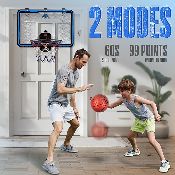 HopeRock Large Indoor Basketball Hoop for Kids Teens Adults, 24 X 16 Inch Over The Door Basketball Hoops with Electronic Scoreboard, Basketball Toys Birthday Gifts for Boys Girls