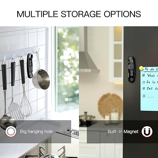 1-Second Rapid and Accurate Meat Thermometer - Waterproof Multifunctional Kitchen Food Thermometer, Ideal for Frying, Smoking, Grilling and More (Black)