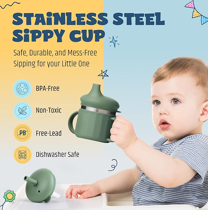 Jumble Dream Stainless Steel and Silicon Sippy Cup Baby Sippy Cup, Training Kids Cups with Silicon Straw, Toddler Tumbler with Spill Proof Straw |12 Month Plus Toddler Cup| BPA Free