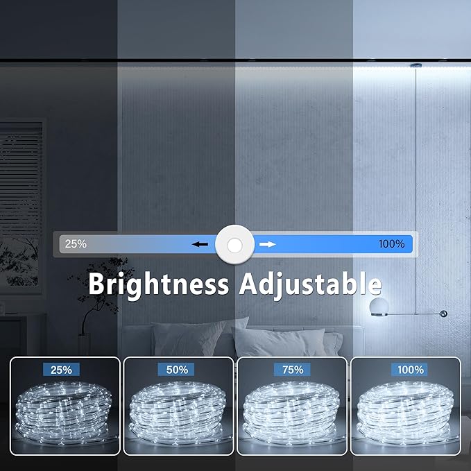 Connectable 66ft 800 LED Rope Lights Outdoor, Cool White Strip Lights Plug in, Outdoor String Lights Waterproof Decorative Lighting for Deck Patio Yard Garden Pathway Pool Camping Room Indoor Décor