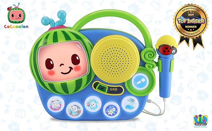 eKids Cocomelon Toy Singalong Boombox with Microphone and Built-in Music, Toddler Toys for Fans of Cocomelon Gifts