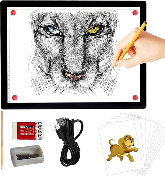 A4 Rechargeable Light Pad, KOBAIBAN Wireless Magnetic Tracing Light Box, 5 Levels Brightness LED Light Tablet Board, Cordless Battery Powered Light Drawing Table for 5D DIY Diamond Painting, Sketching