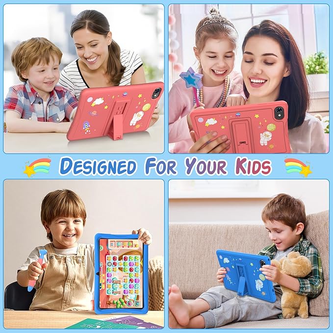 Kids Tablet 10 inch, Android 15 Tablets for Kid, Parental Control, Pre-Installed Kiddos Software & Kids Space, Includes Case & Stylus Pen, 12GB RAM 64GB ROM, 2TB Expand, HD IPS Screen(Blue)