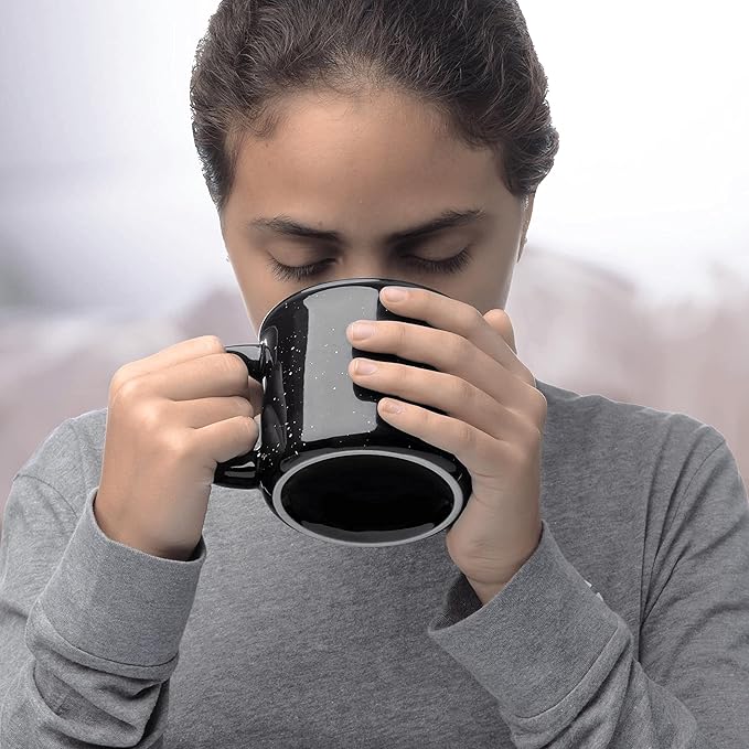 DISCOUNT PROMOS Ceramic Campfire Coffee Mugs 13 oz. Set of 10, Bulk Pack - Perfect for Tea, Espresso, Cappuccino, Hot Cocoa - Black