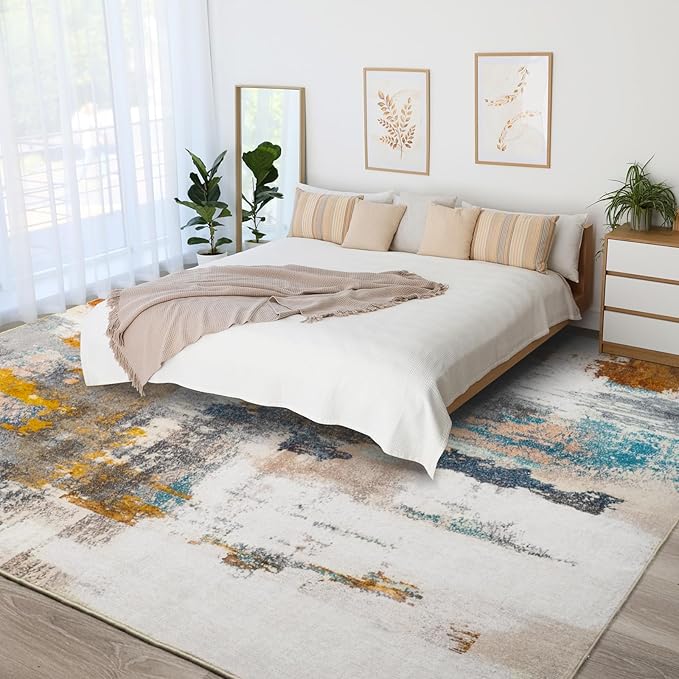 Kelarea Living Room Rug, 8x10 Rug Modern Abstract Washable Rugs Grey Faux Wool Vintage Carpets, Non Slip Rugs for Bedroom, Dining Room, College Dorm, Kids Playroom, Home Office