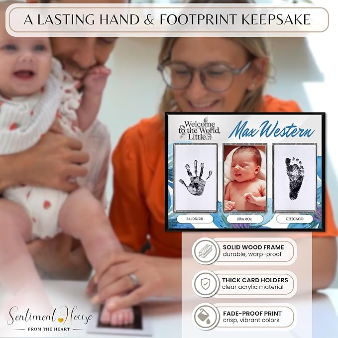 Inkless Hand and Footprint Kit, Baby Keepsake Plaque & Baby Shower Gifts - Ideal as Mom To Be Gift, Nursery Picture Frames, Clean Touch Hand and Footprint Kit (Style 1 - Design 3)