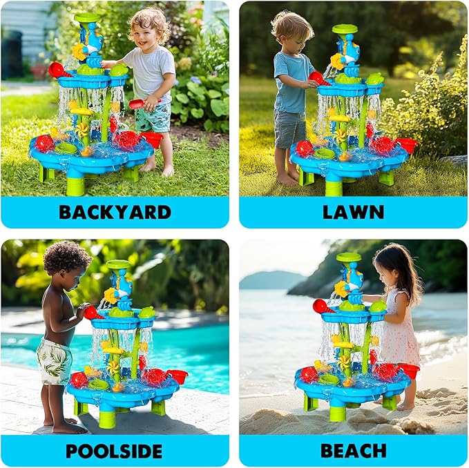 CozyBomB™ Water Table for Toddlers 3-5 | Outdoor Toys Water Play Table, Magnetic Fishing Toy Game, Summer Splash Pond Showers Sand Activity, Sensory Party Birthday Gift Kids Ages 4-8 9-12 (2-Tiers)