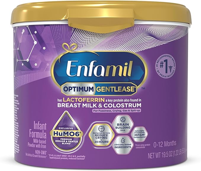 Enfamil Optimum Gentlease Baby Formula, Our Closest Formula to Breast Milk For Fussiness, Crying, Gas & Spit-up, Immune-Supporting Lactoferrin also found in Breast Milk, 19.5 Oz