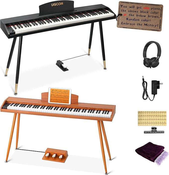 Digital Piano Keyboard 88 Key Semi-Weighted for Beginners,Full Size Electric Piano with Stand,Triple Pedal,Adapter,Sheet Music Stand,Headphone,USB-MIDI Compatible,Wood Brown or black