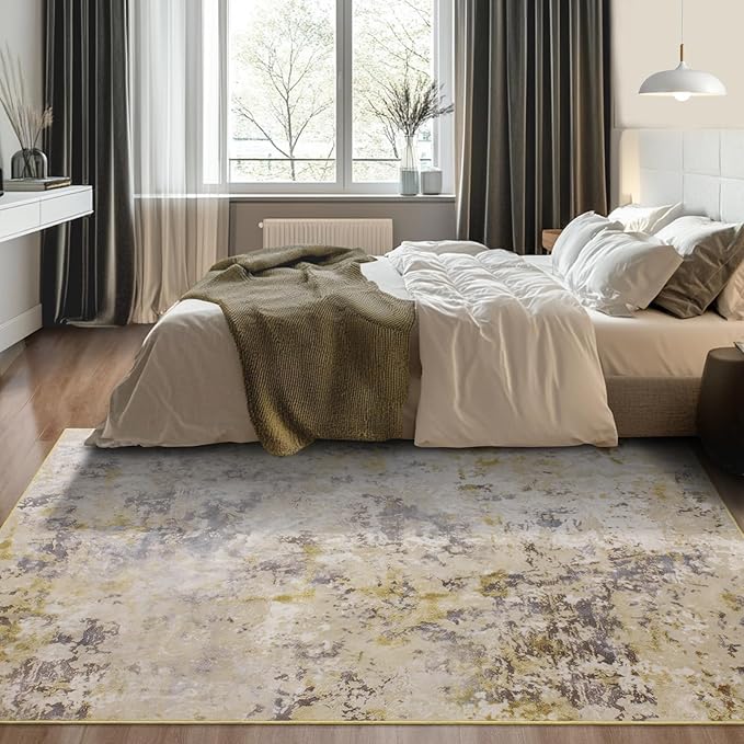 Kelarea 6x9 Rug for Living Room, Beige Washable Non-Slip Rugs, Modern Abstract Large Rugs Low Pile Soft Carpet for Bedroom, Kitchen, Dining Room, Classroom, Dorm, Nursery, Home Office