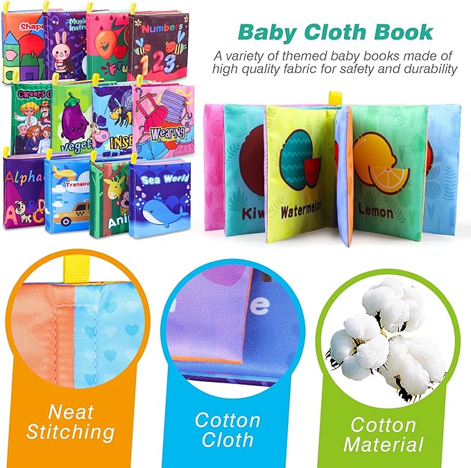Baby Bath Books, Fabric Soft Baby Cloth Books, Early Education Toys, Waterproof Babies Book for Toddler, Newborn, Infants Perfect Shower Toys, Kids Bath Toys Toddler Gift (12PCS)