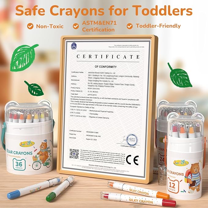 12 Color Twist Crayons for Toddlers 1-3 and Kids 4-8, Non-Toxic Washable Crayons 2-4, Ultra-Silky Easy-Grip Art Supplies, Ideal Coloring Gift for Boys and Girls