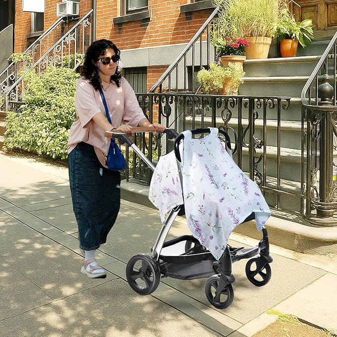 80S Muslin Car Seat Cover for Babies - Soft & Breathable Infant Carrier Canopy, Lightweight Sunshade for Summer, Universal Fit for Baby Boys & Girls