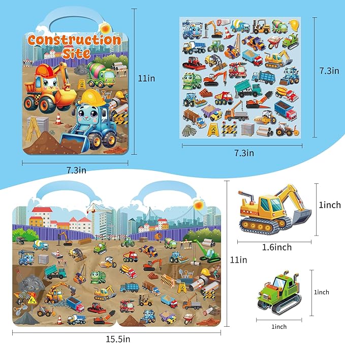 12 Set Reusable Sticker Books for Toddlers 2-4 1-3, Kids 3D Puffy Sticker Activity Books, Birthday Party Favors Goodie Bags Stuffer