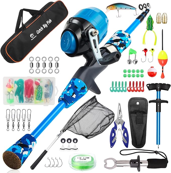 Kids Fishing Pole Kit Set，Portable Telescopic Fishing Rod and Reel Combo Full Kits for Boys, Girls, Beginner, Youth